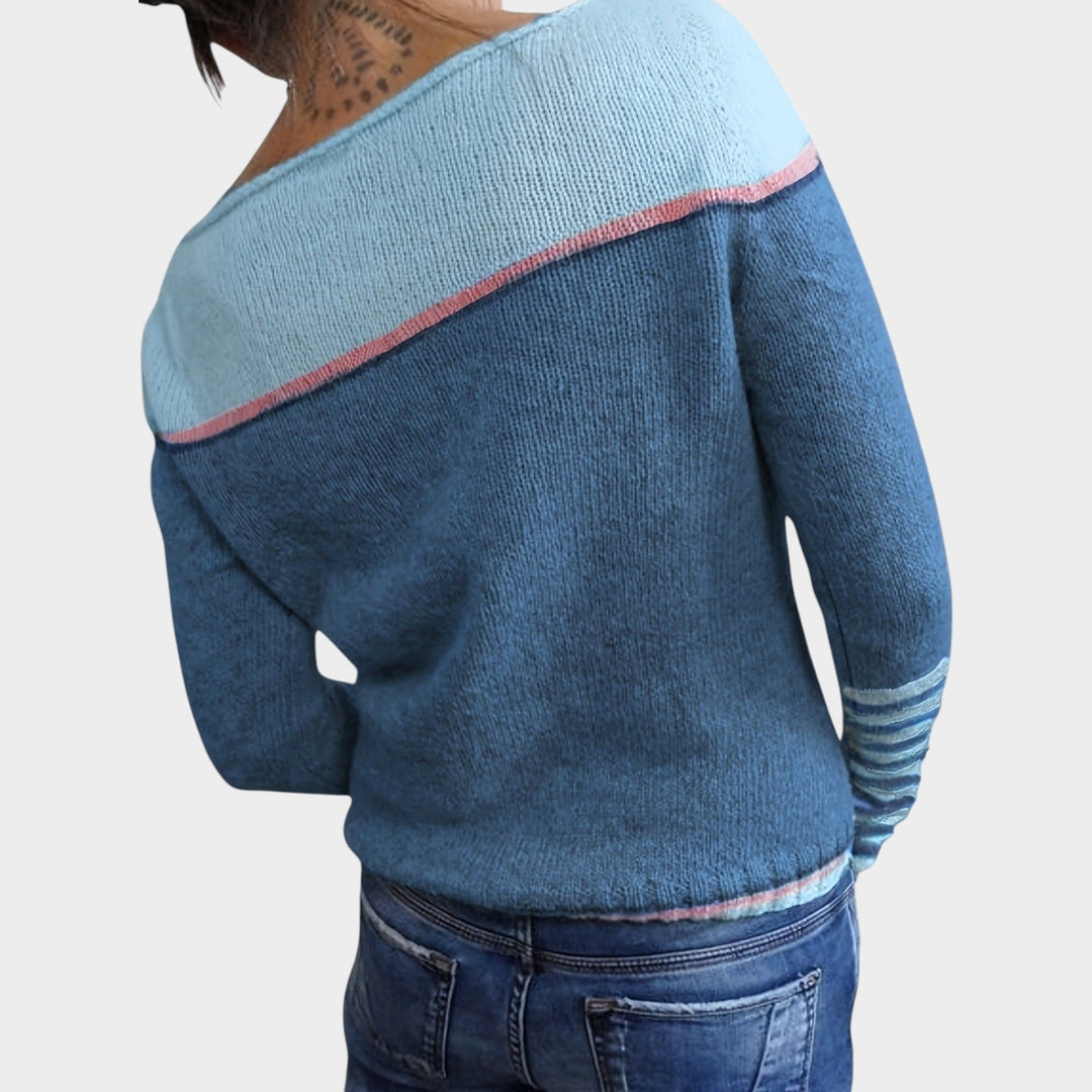 Women's Striped Knit Sweater Wide Neck Comfortable Wear