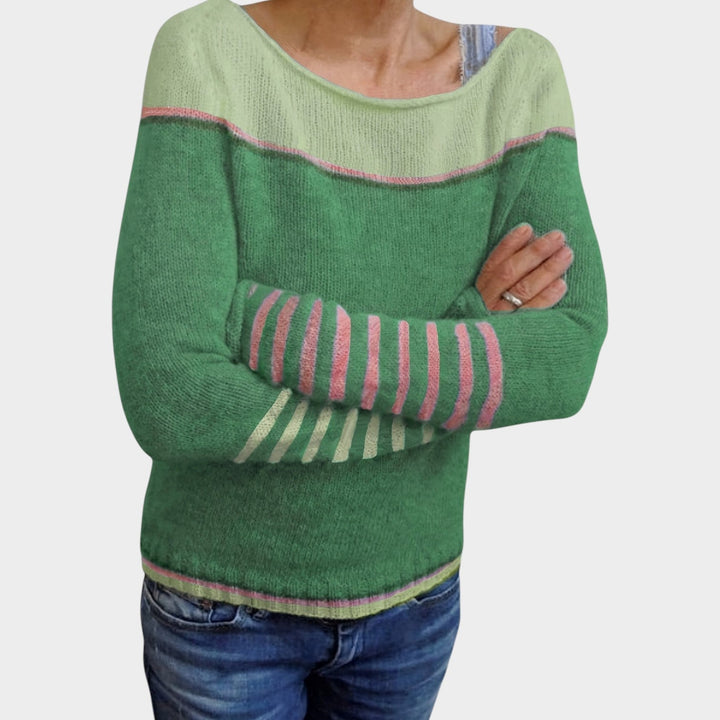 Women's Striped Knit Sweater Wide Neck Comfortable Wear
