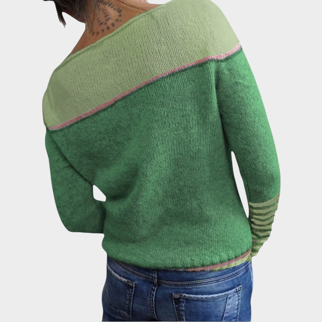 Women's Striped Knit Sweater Wide Neck Comfortable Wear