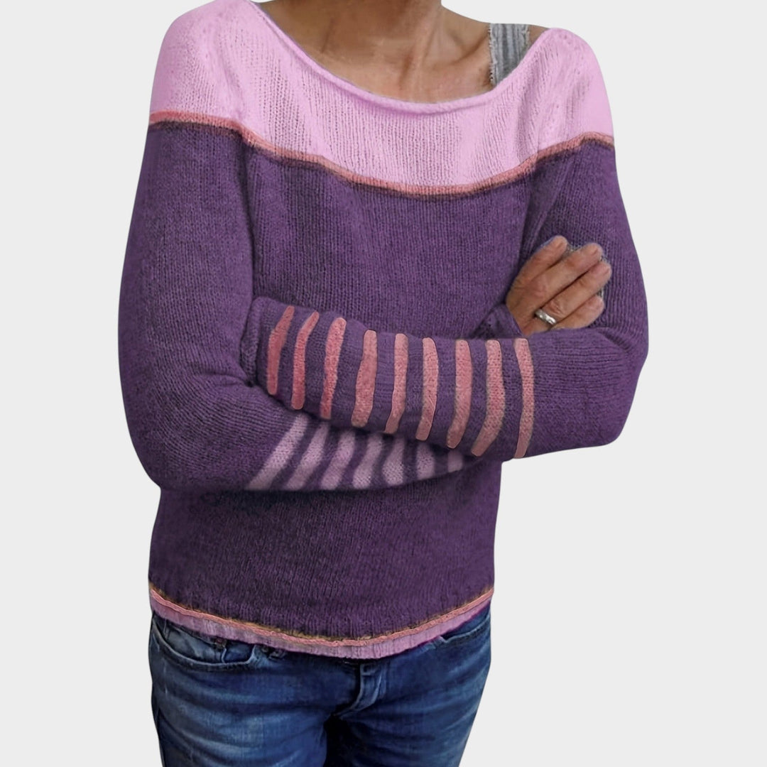 Women's Striped Knit Sweater Wide Neck Comfortable Wear