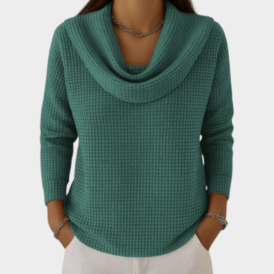 Women's Knit Sweater Cowl Neck Waffle Textured