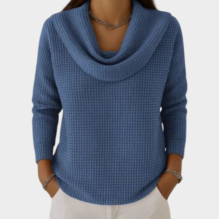Women's Knit Sweater Cowl Neck Waffle Textured