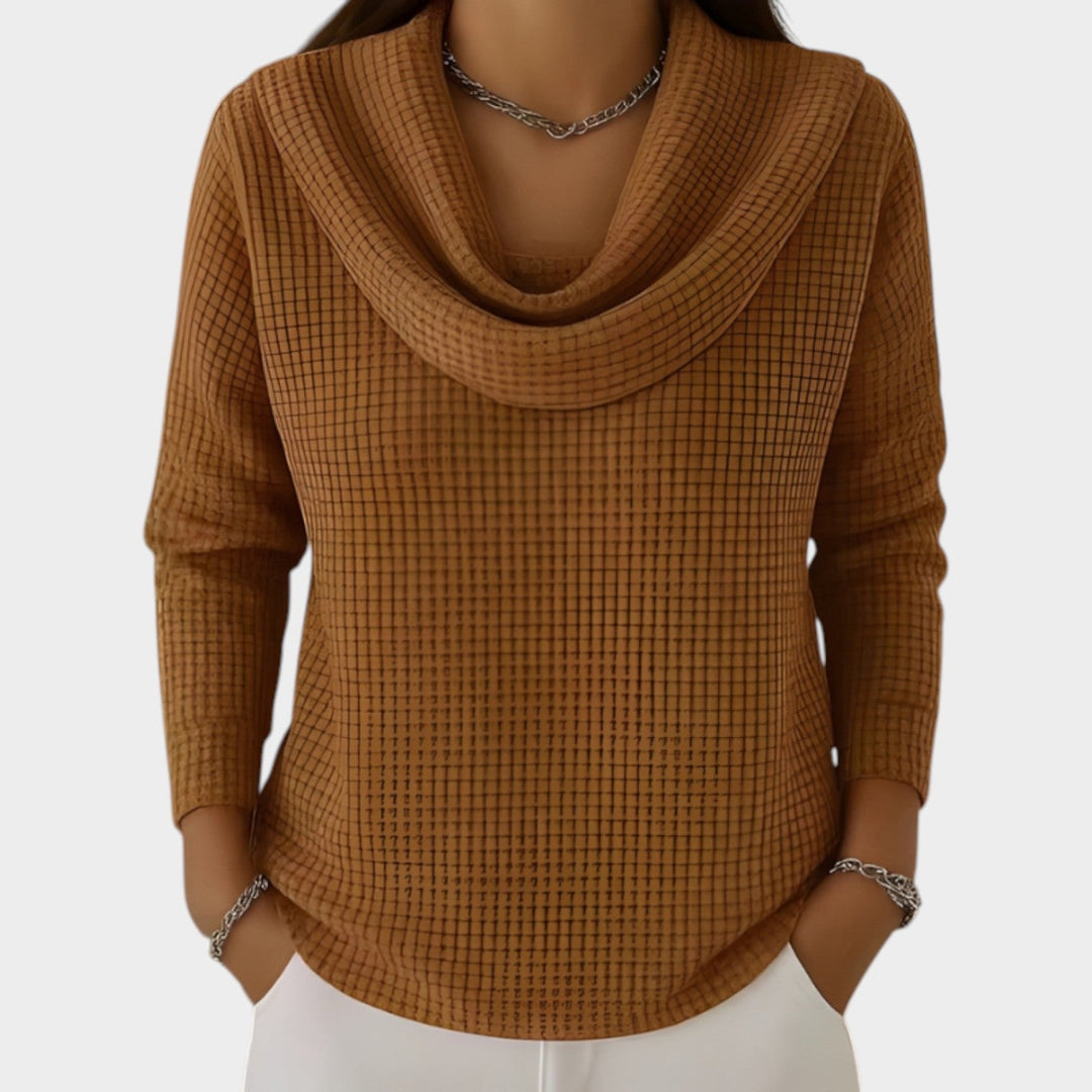 Women's Knit Sweater Cowl Neck Waffle Textured