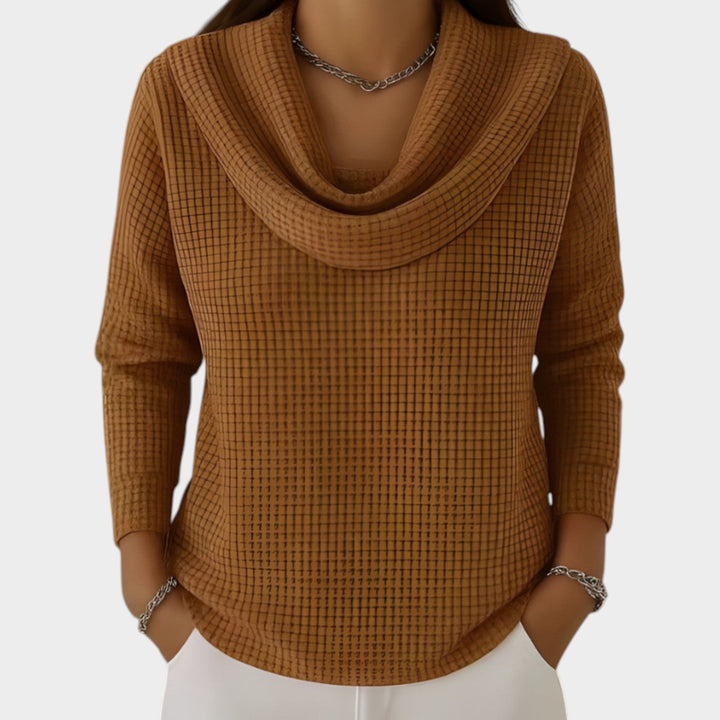 Women's Knit Sweater Cowl Neck Waffle Textured