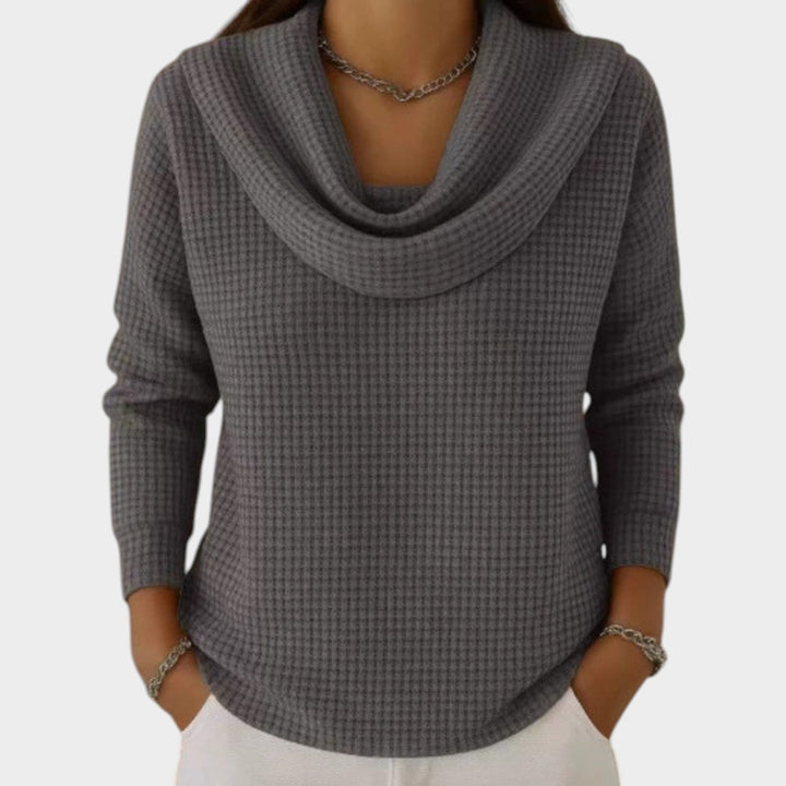 Women's Knit Sweater Cowl Neck Waffle Textured