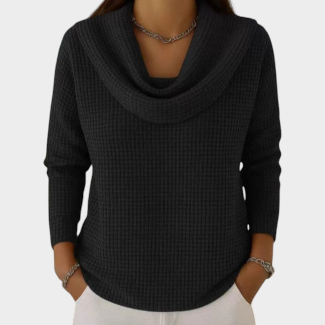 Women's Knit Sweater Cowl Neck Waffle Textured