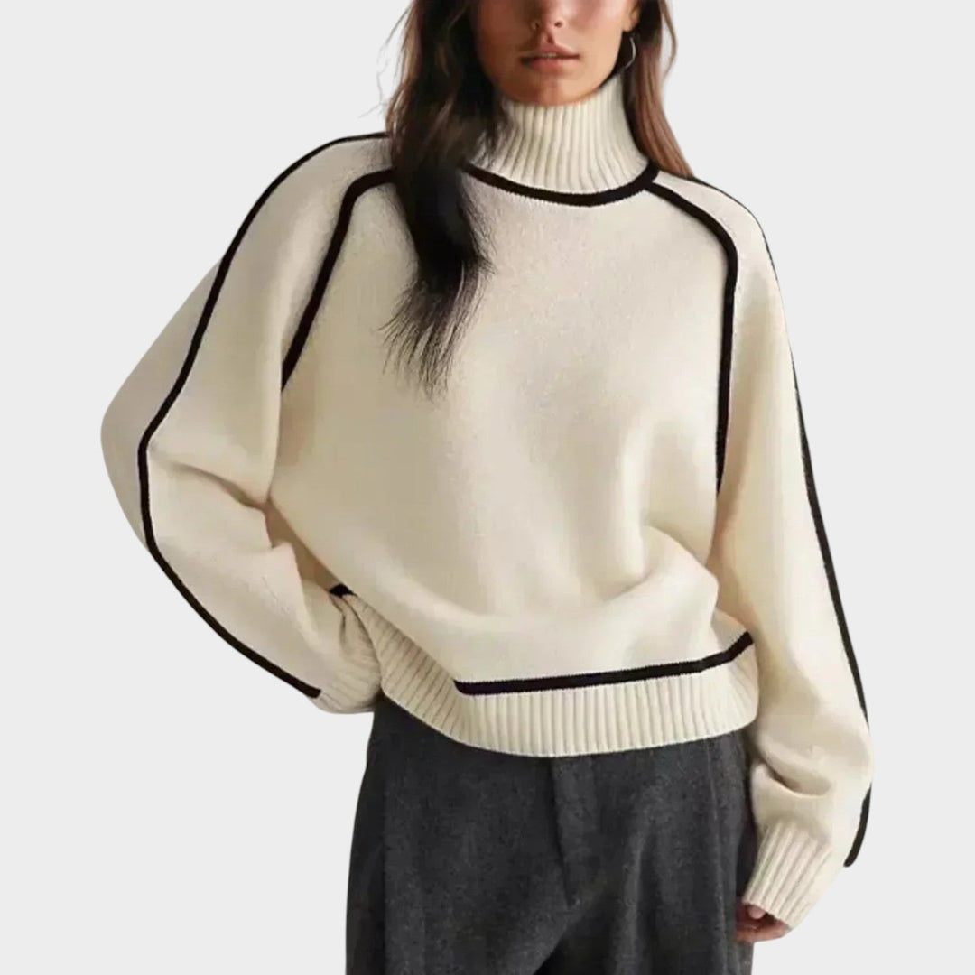 Contrast Trim Turtleneck Knit Sweater