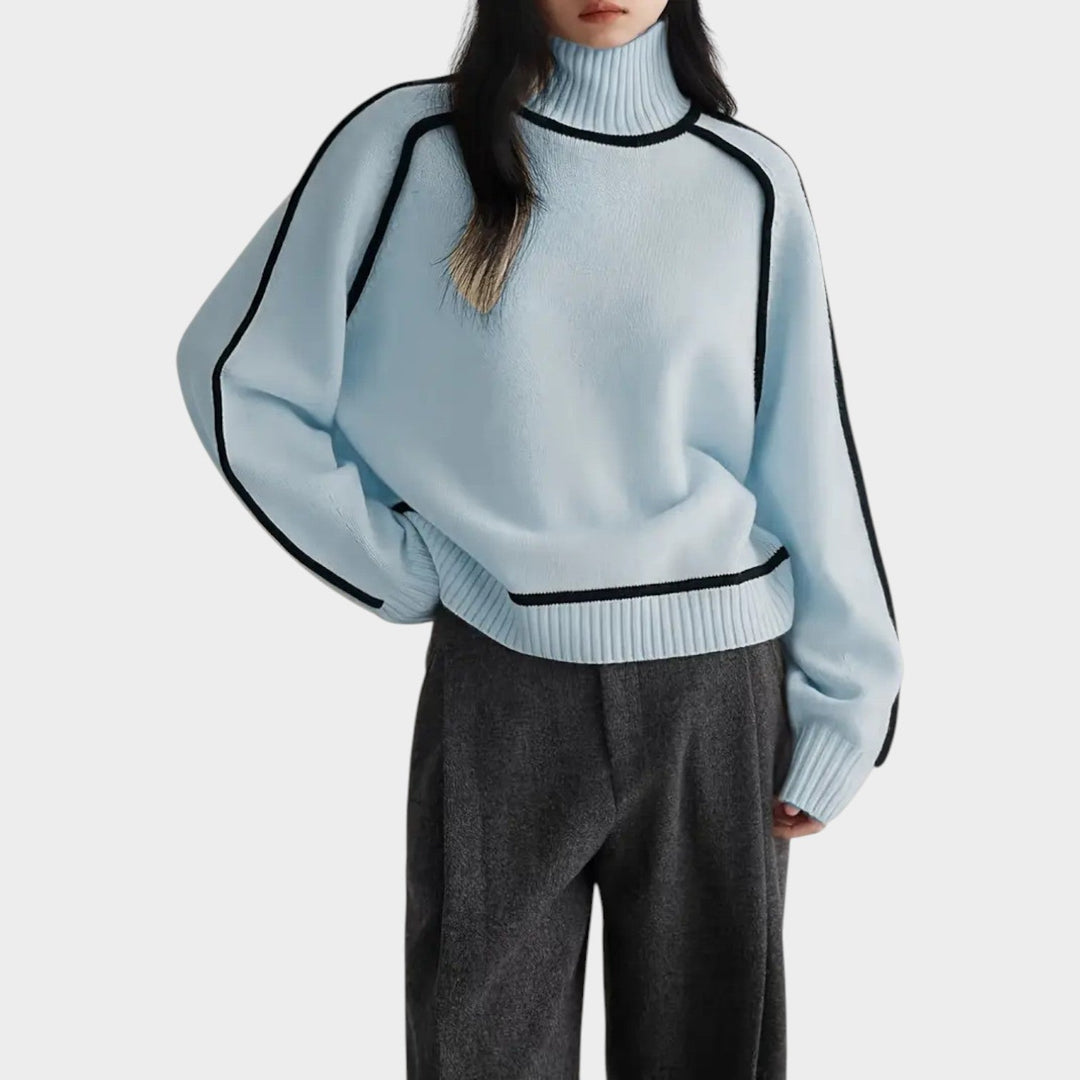 Contrast Trim Turtleneck Knit Sweater