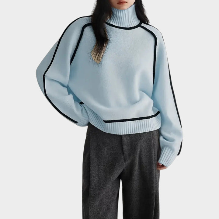 Contrast Trim Turtleneck Knit Sweater