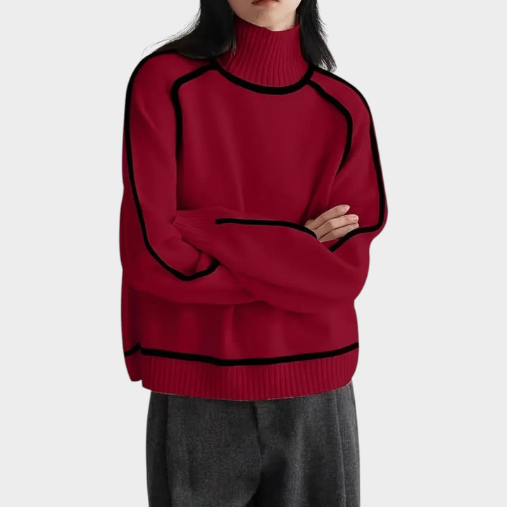 Turtleneck Knit Sweater With Contrast Piping