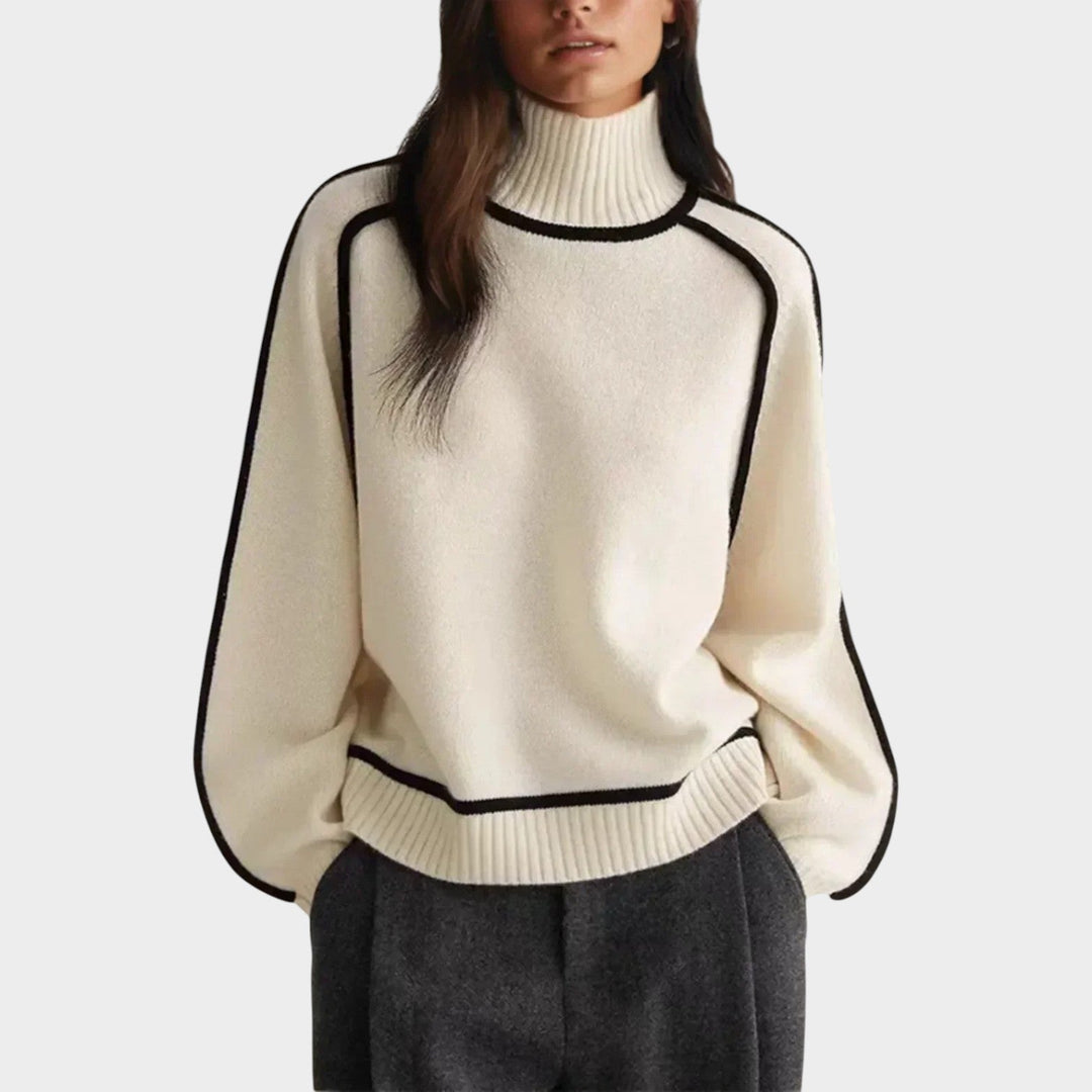 Contrast Trim Turtleneck Knit Sweater