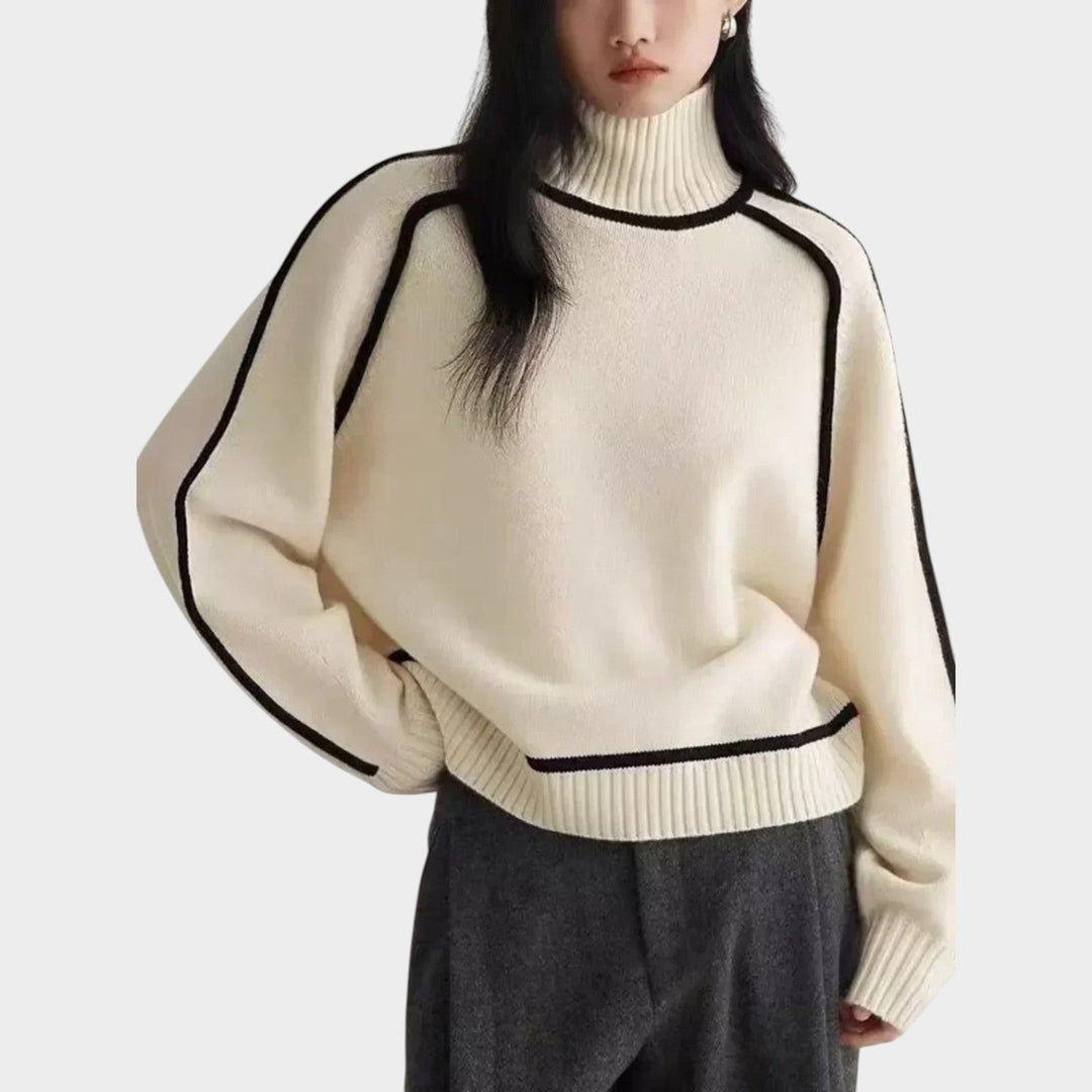 Contrast Trim Turtleneck Knit Sweater