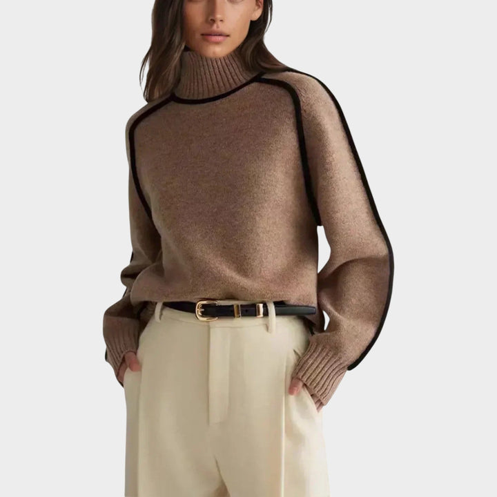 Contrast Trim Turtleneck Knit Sweater