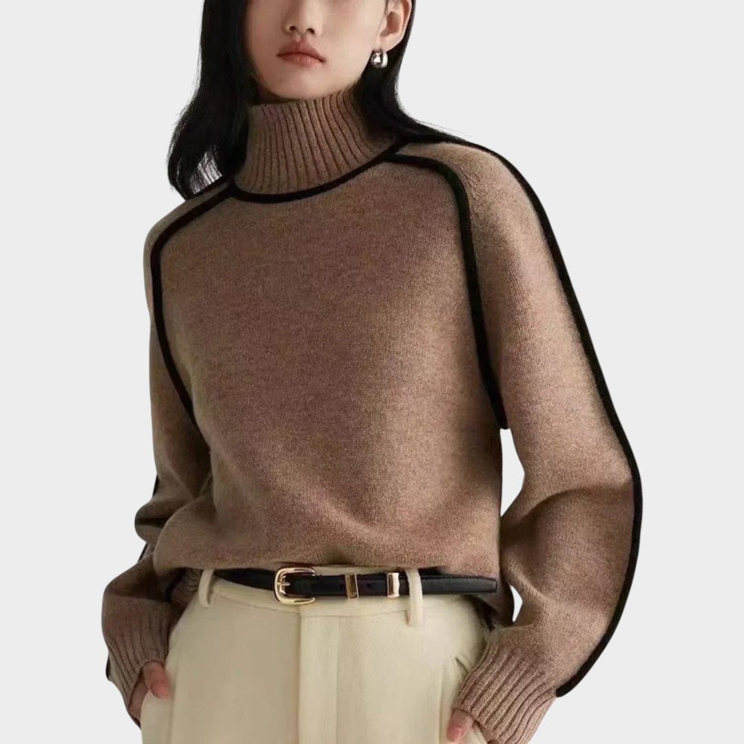 Contrast Trim Turtleneck Knit Sweater