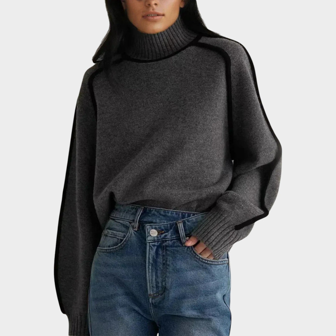 Contrast Trim Turtleneck Knit Sweater