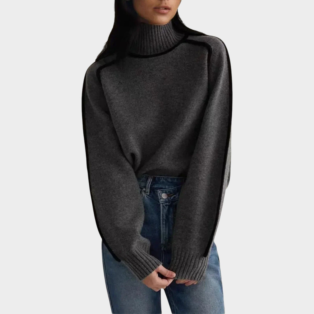 Turtleneck Knit Sweater With Contrast Piping