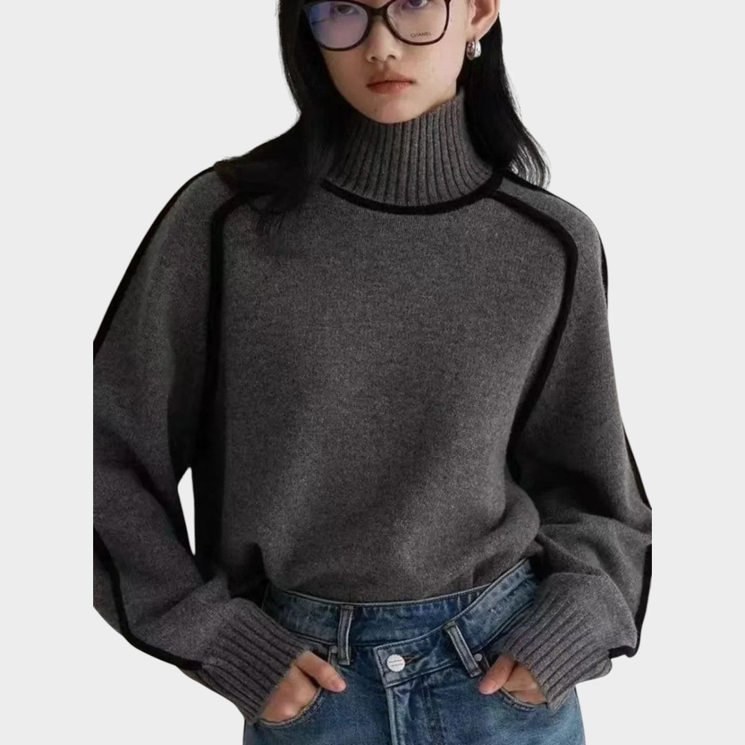 Contrast Trim Turtleneck Knit Sweater