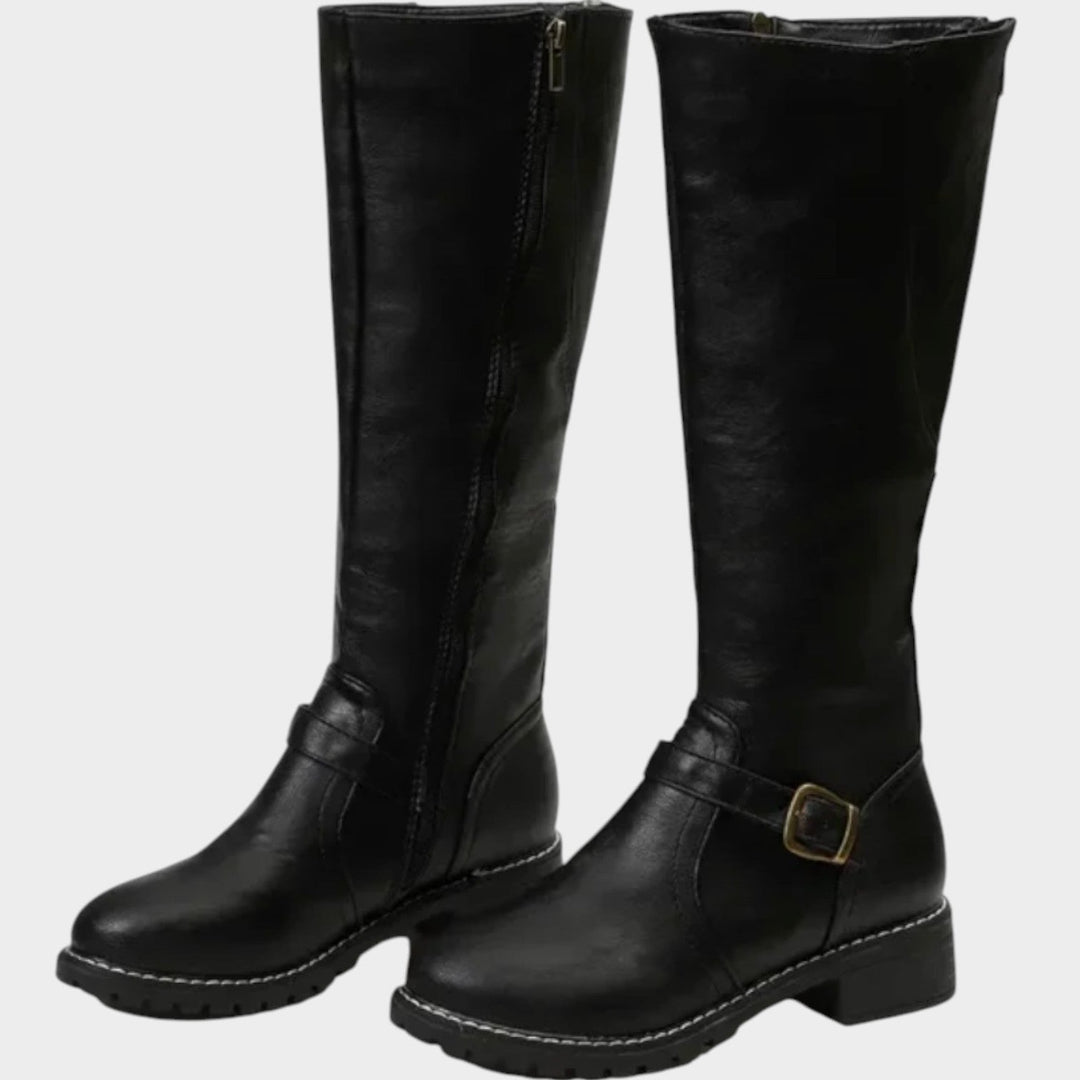 Women's Leather Knee High Boots Riding Boots Buckle Detail