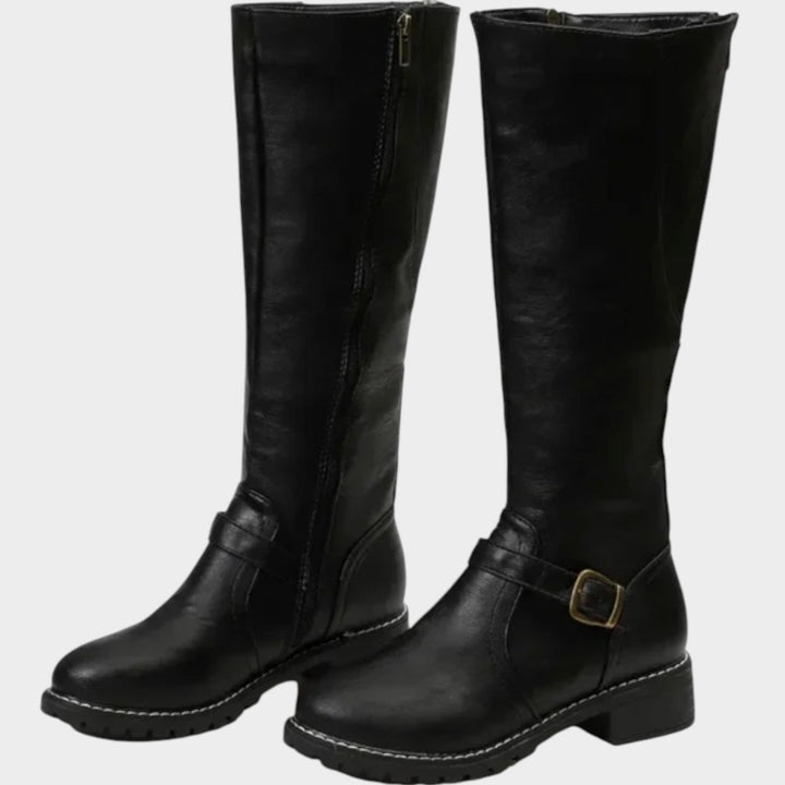 Women's Leather Knee High Boots Riding Boots Buckle Detail