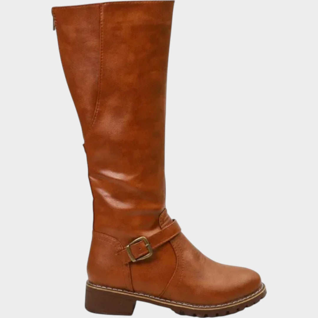 Women's Leather Knee High Boots Riding Boots Buckle Detail