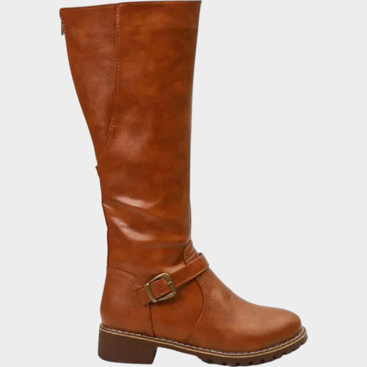 Women's Leather Knee High Boots Riding Boots Buckle Detail