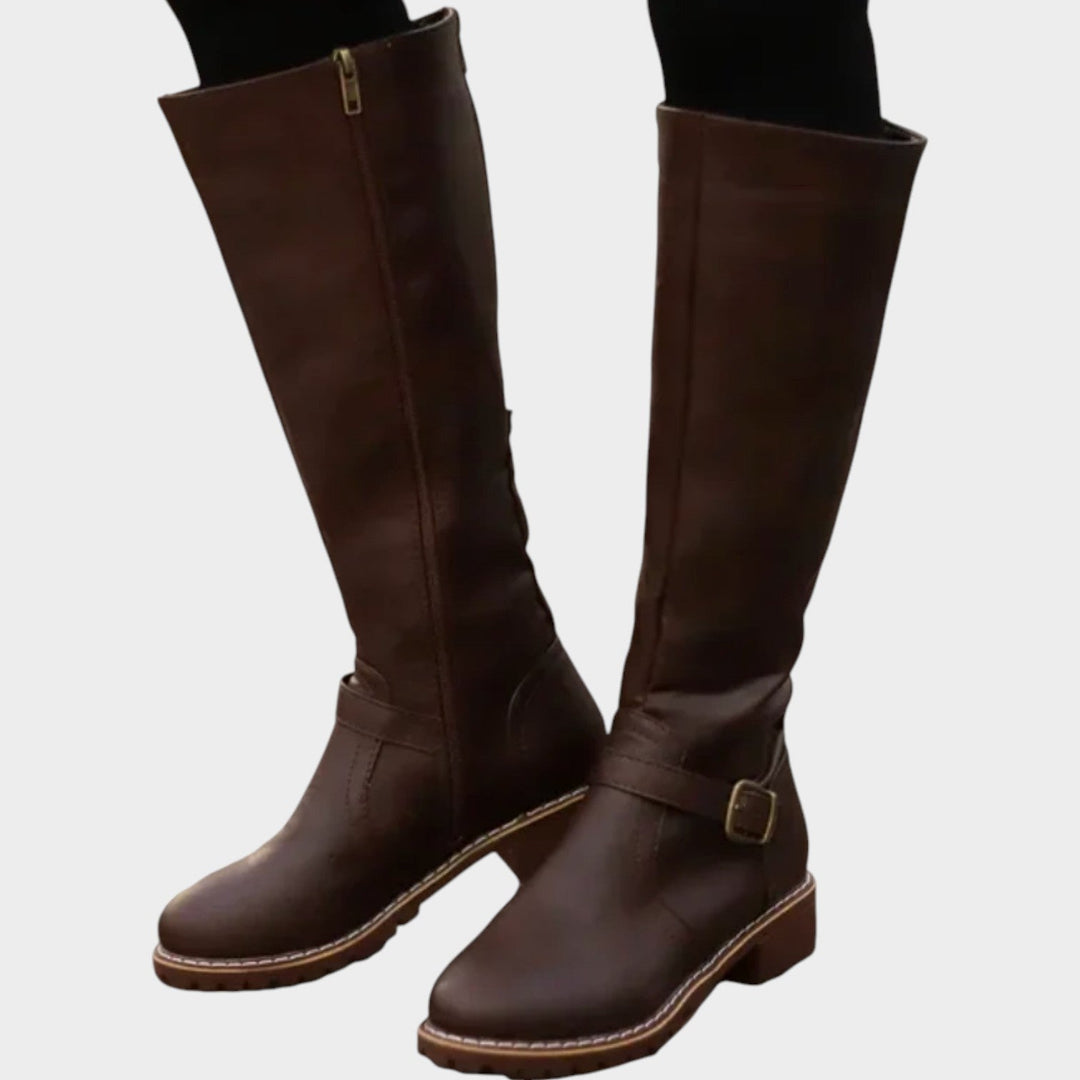 Women's Leather Knee High Boots Riding Boots Buckle Detail