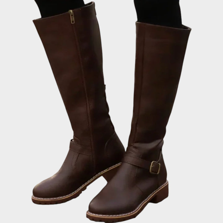 Women's Leather Knee High Boots Riding Boots Buckle Detail
