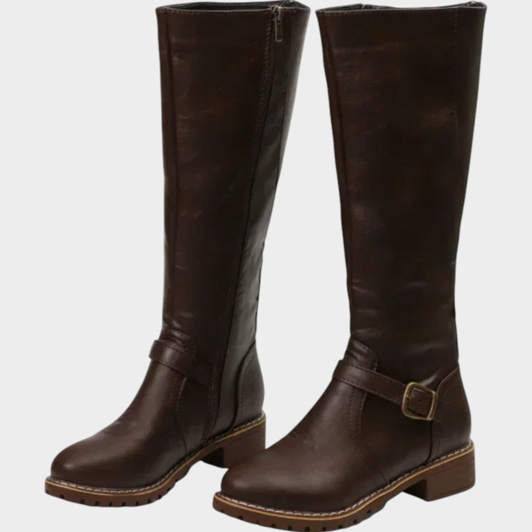 Women's Leather Knee High Boots Riding Boots Buckle Detail