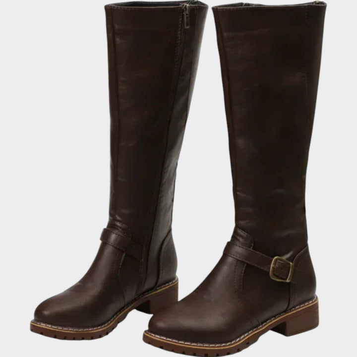 Women's Leather Knee High Boots Riding Boots Buckle Detail