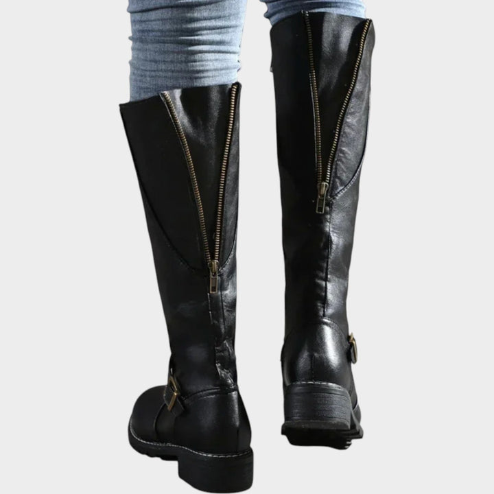 Women's Leather Knee High Boots Riding Boots Buckle Detail