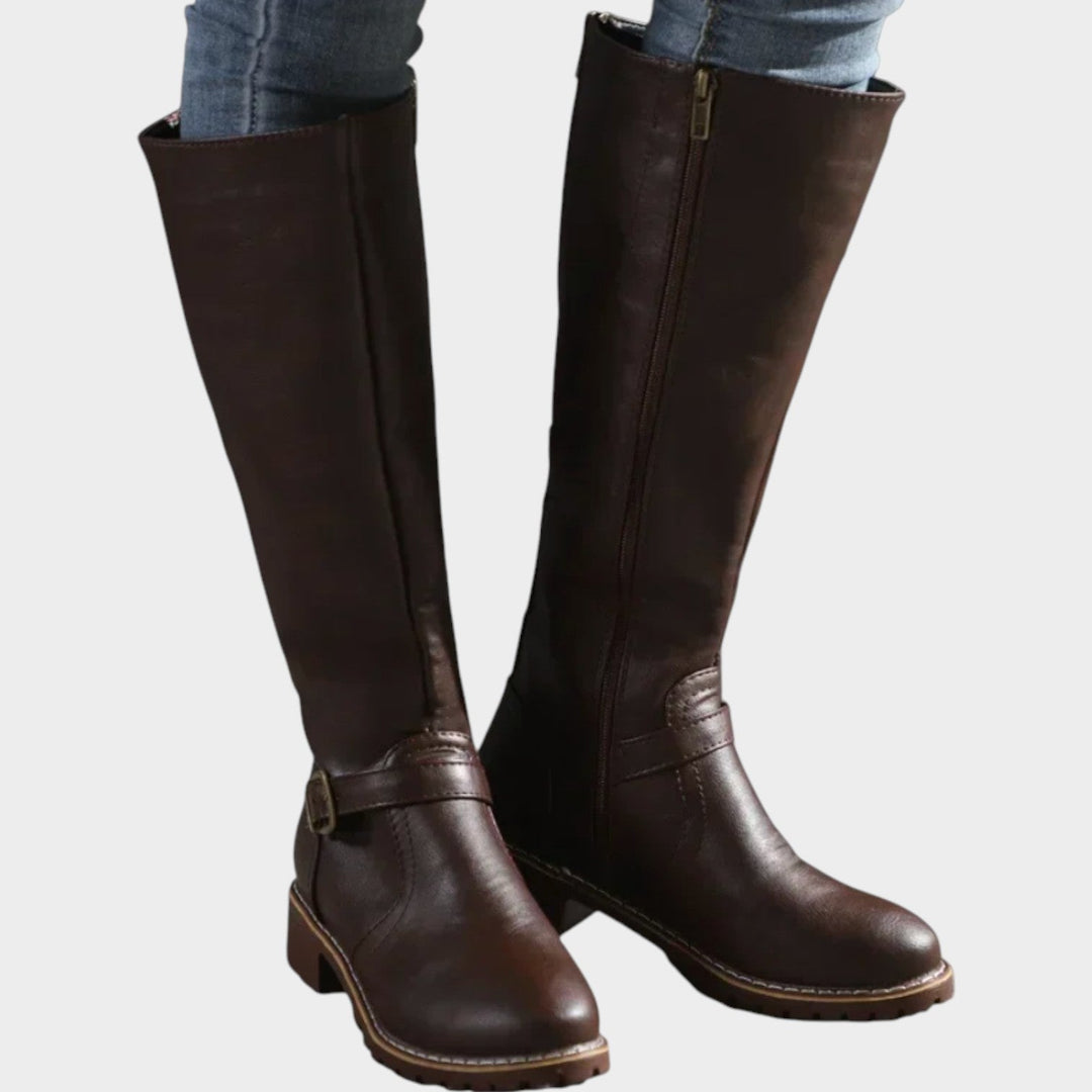 Women's Leather Knee High Boots Riding Boots Buckle Detail