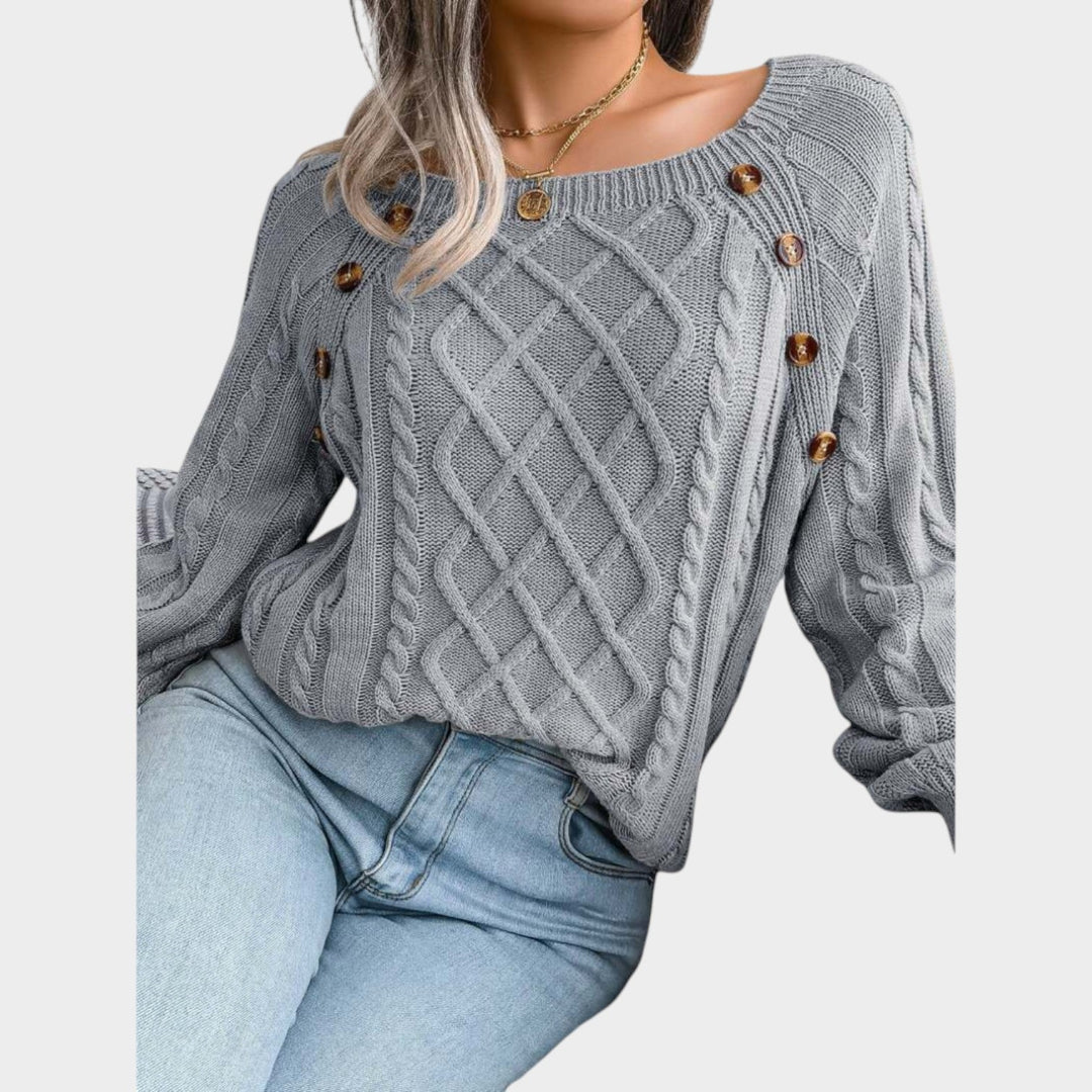Cable Knit Button Accent Sweater