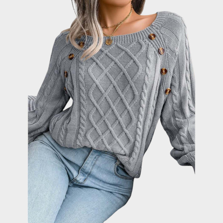 Cable Knit Button Accent Sweater