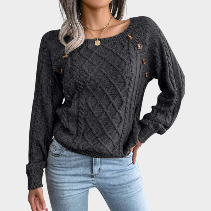 Cable Knit Button Accent Sweater