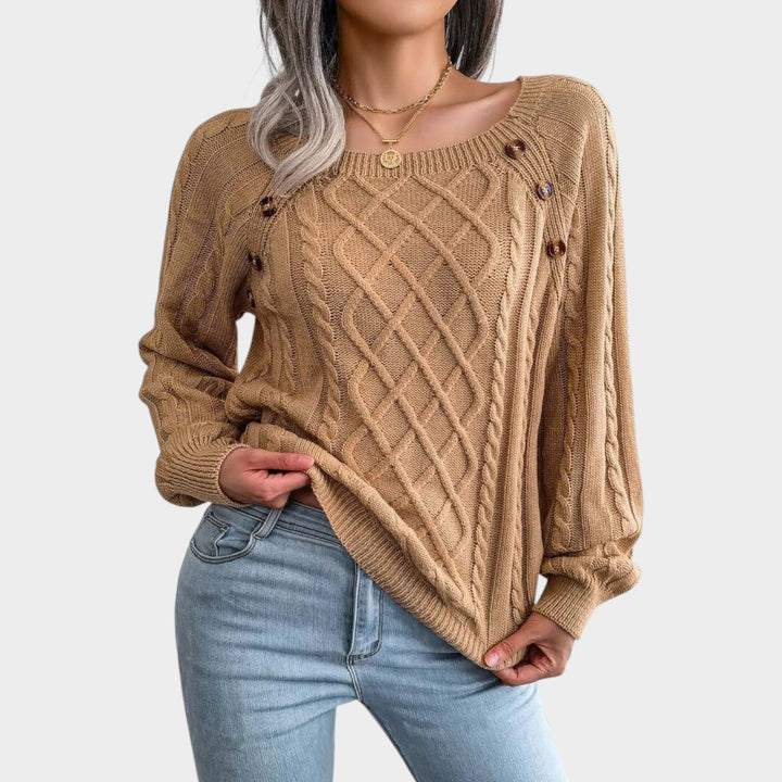Cable Knit Button Accent Sweater