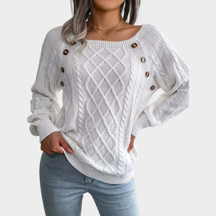 Cable Knit Button Accent Sweater
