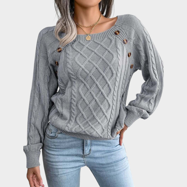 Cable Knit Button Accent Sweater