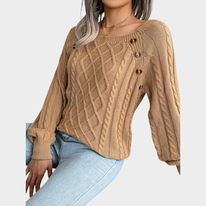 Cable Knit Button Accent Sweater
