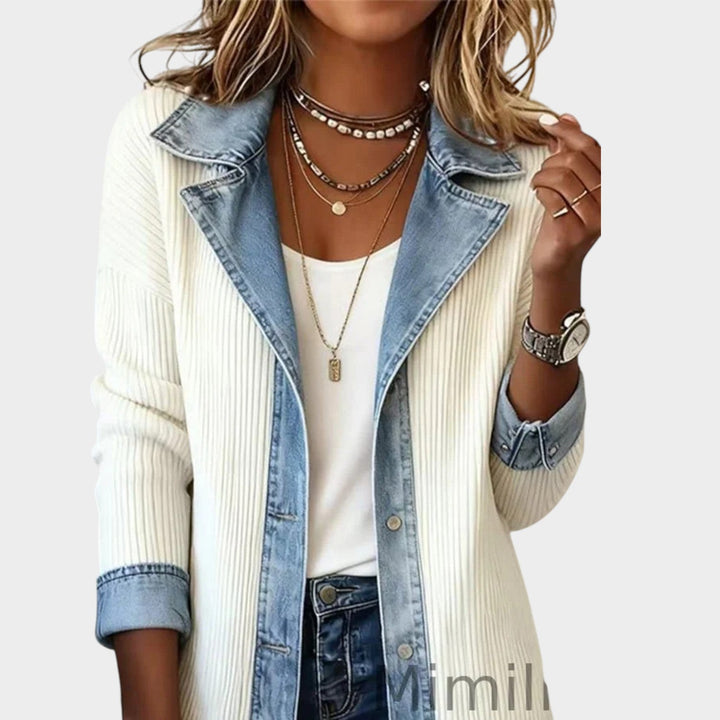 Women's Denim Ribbed Knit Cardigan