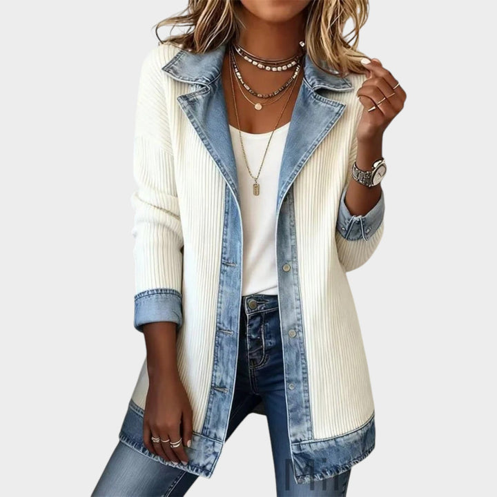 Women's Denim Ribbed Knit Cardigan