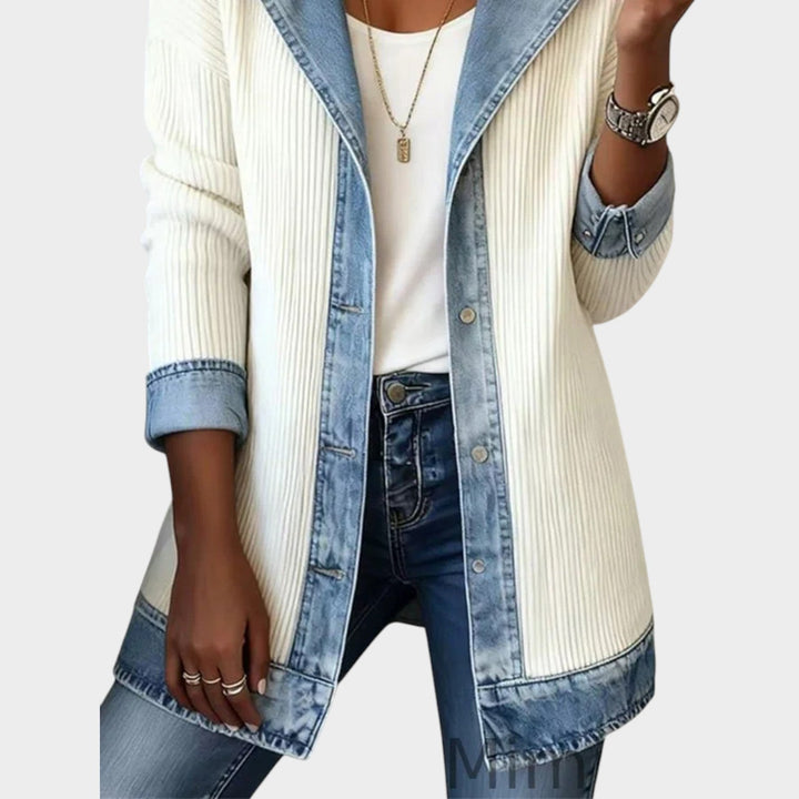 Women's Denim Ribbed Knit Cardigan