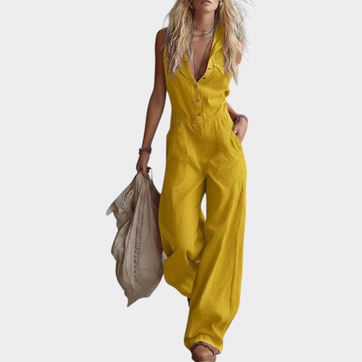 Chic Button-Front Wide-Leg Jumpsuit