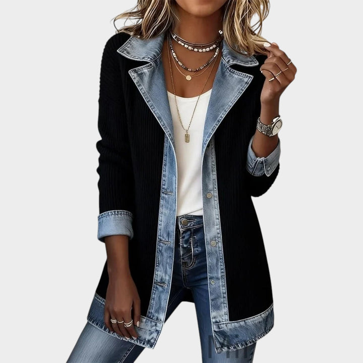 Women's Denim Ribbed Knit Cardigan