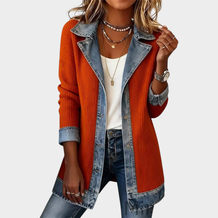 Women's Denim Ribbed Knit Cardigan