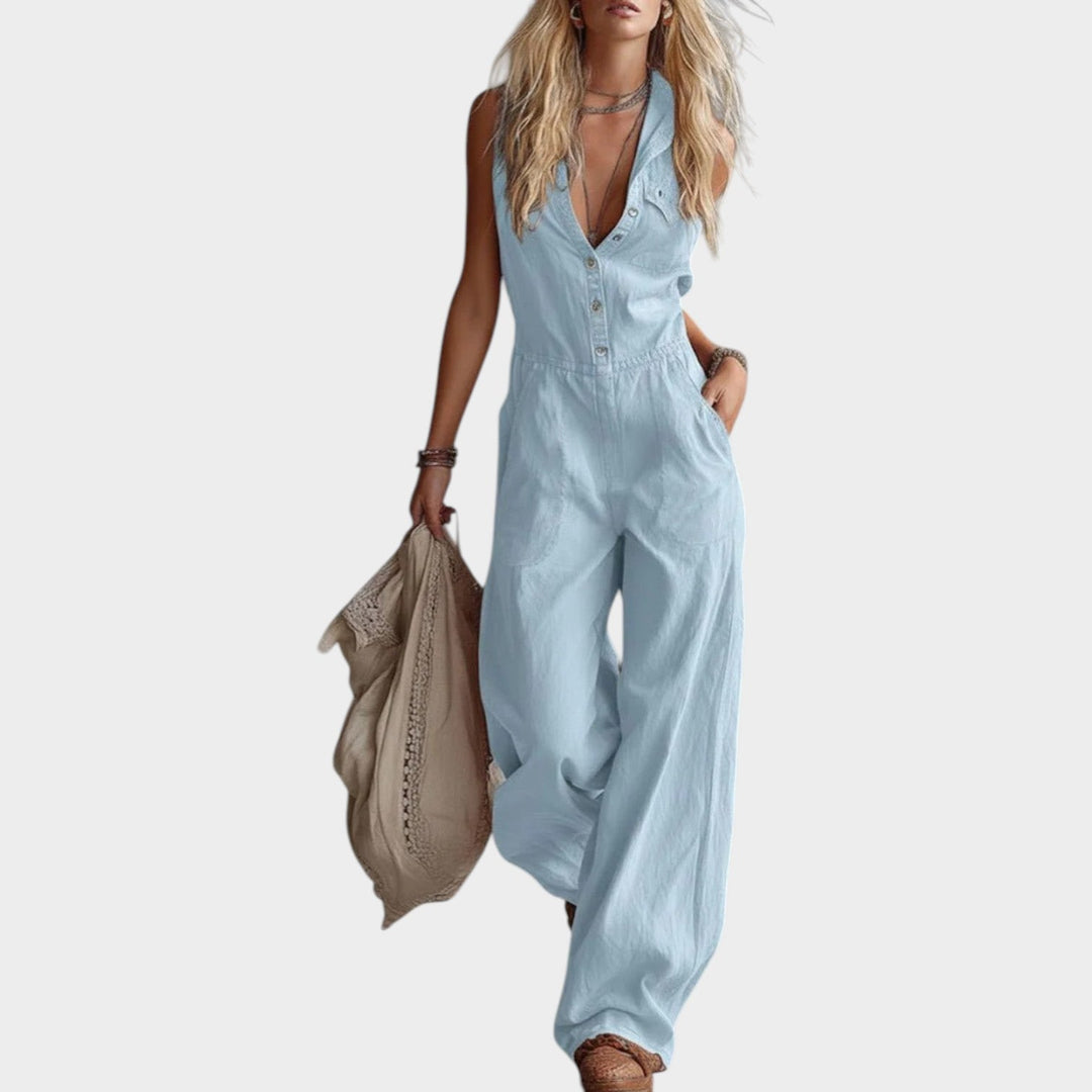 Chic Button-Front Wide-Leg Jumpsuit