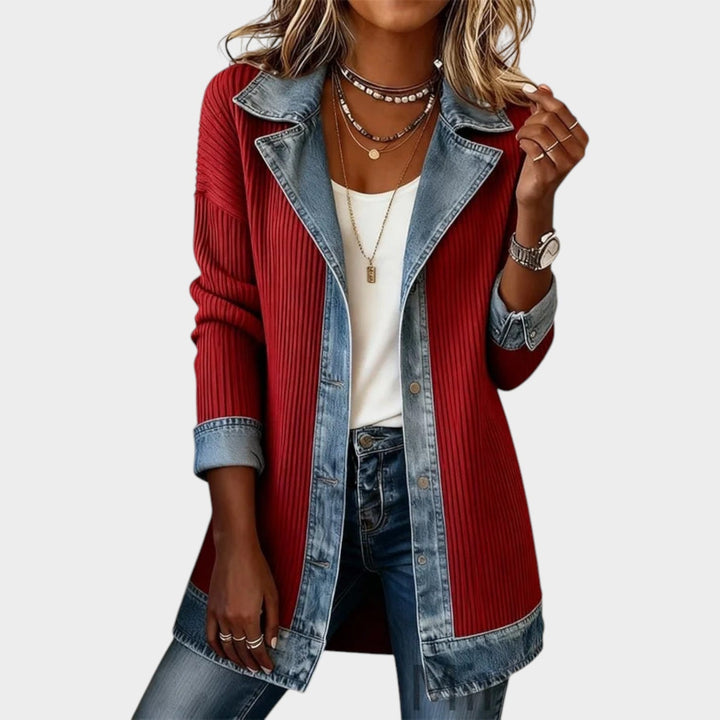 Women's Denim Ribbed Knit Cardigan