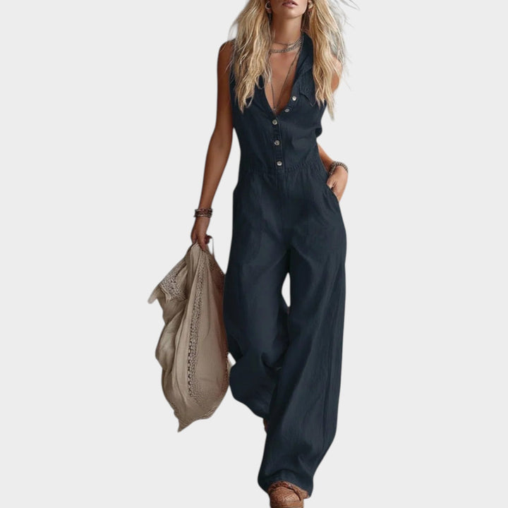Chic Button-Front Wide-Leg Jumpsuit