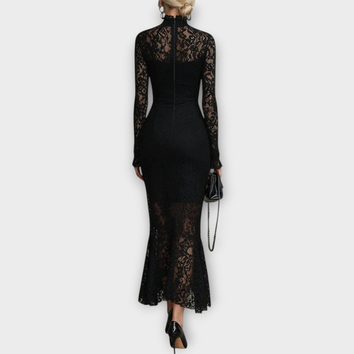 Elegant Lace High-Neck Midi Dress