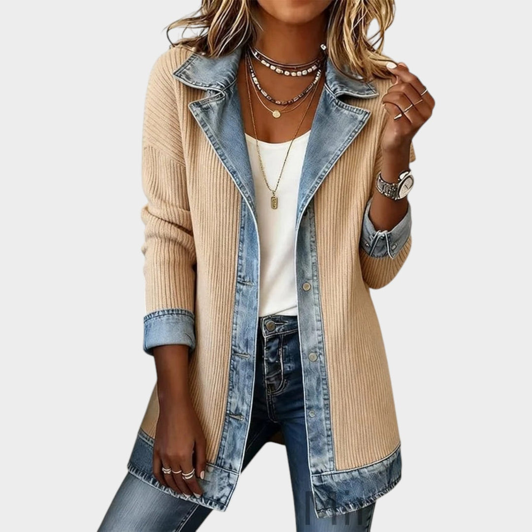 Women's Denim Ribbed Knit Cardigan