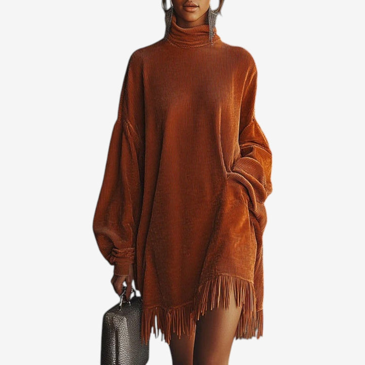 Knit Fringe Hem Sweater Dress